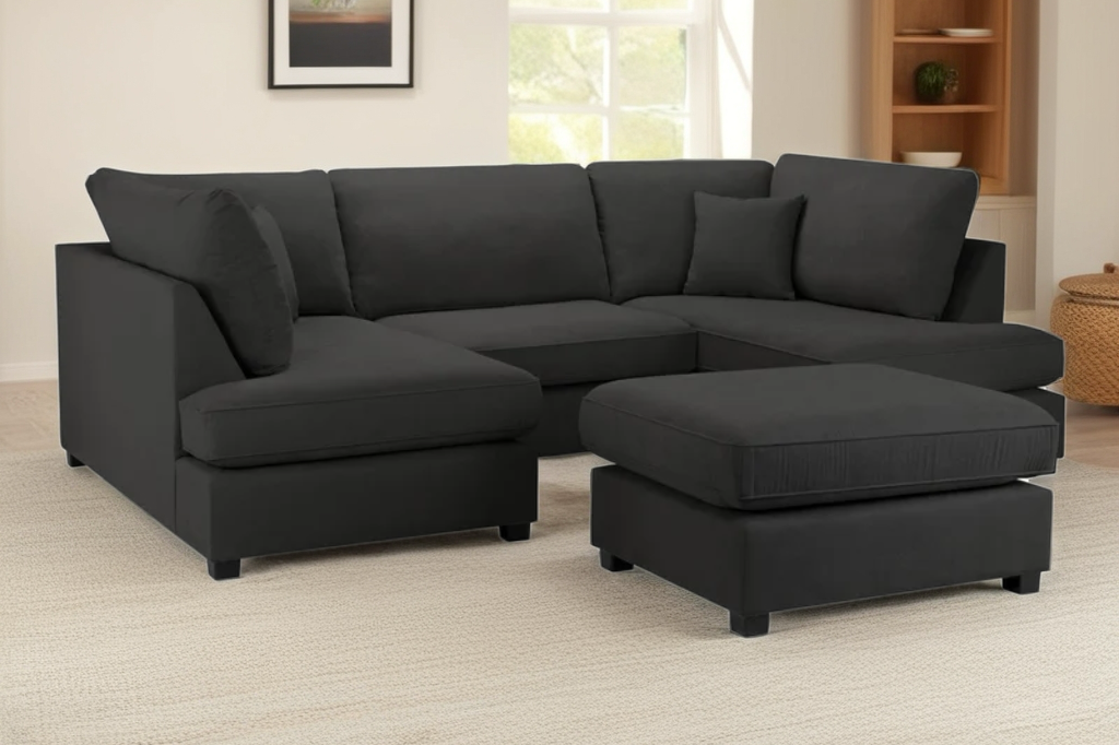 Hudson U Sofa with Footstool In Classic Fabric