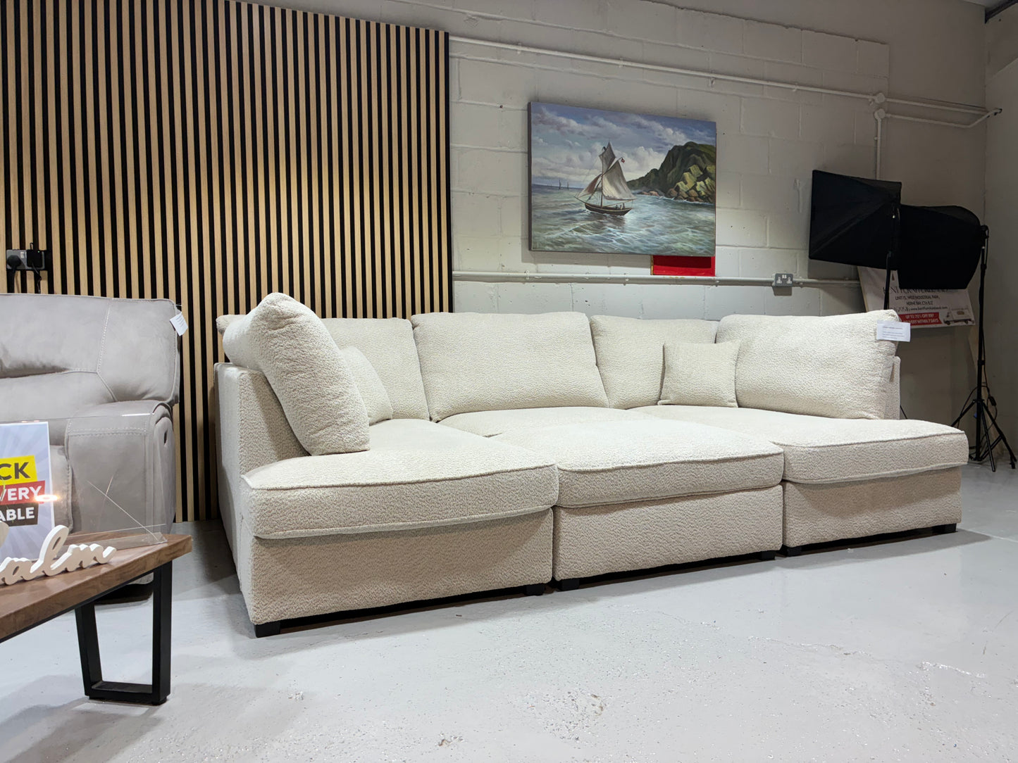 Hudson U Sofa with footstool in Boucle