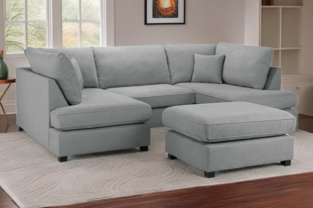 Hudson U Sofa with Footstool In Classic Fabric