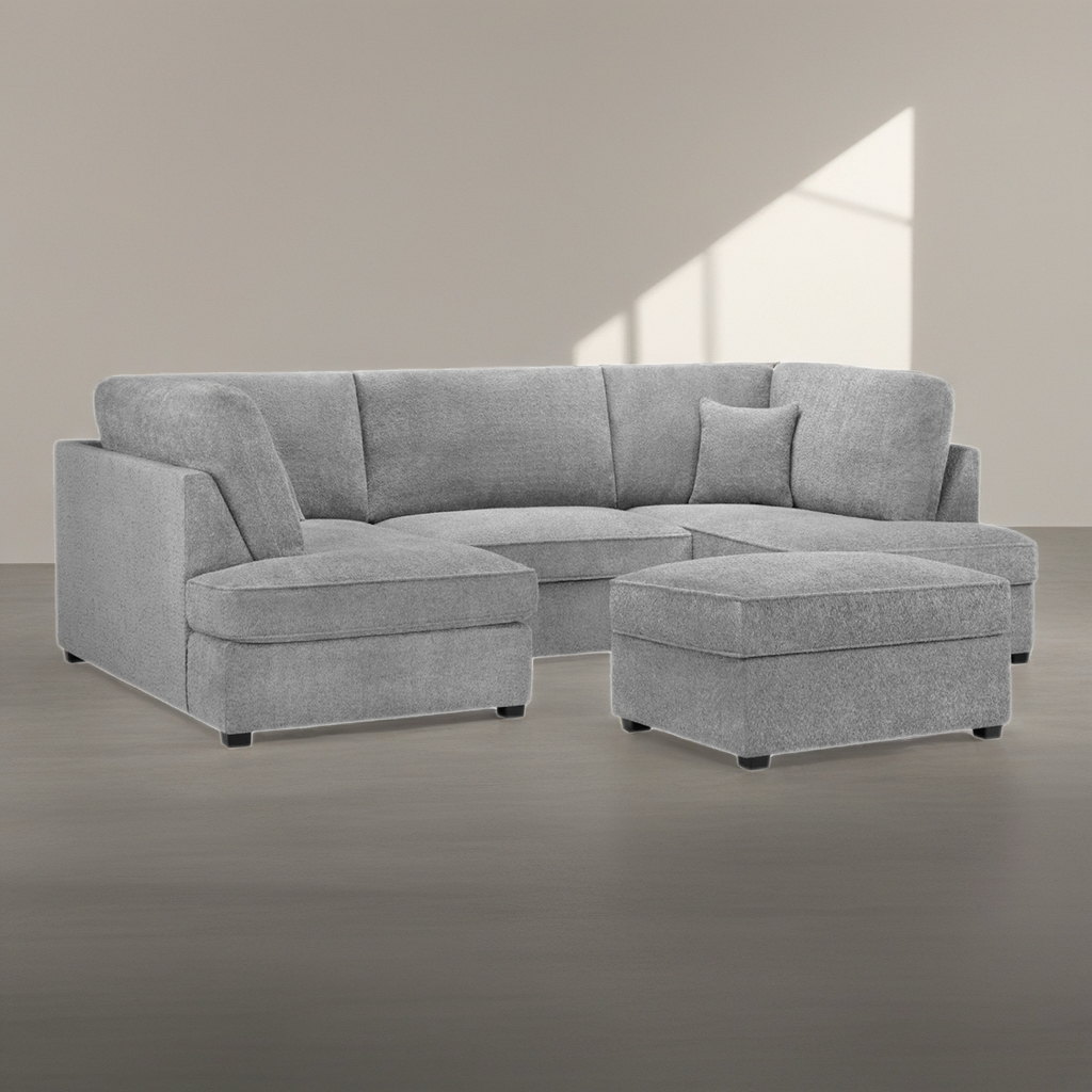 Hudson U Sofa with footstool in Boucle