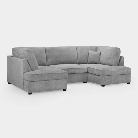 Hudson U Sofa with footstool In Grey Boucle