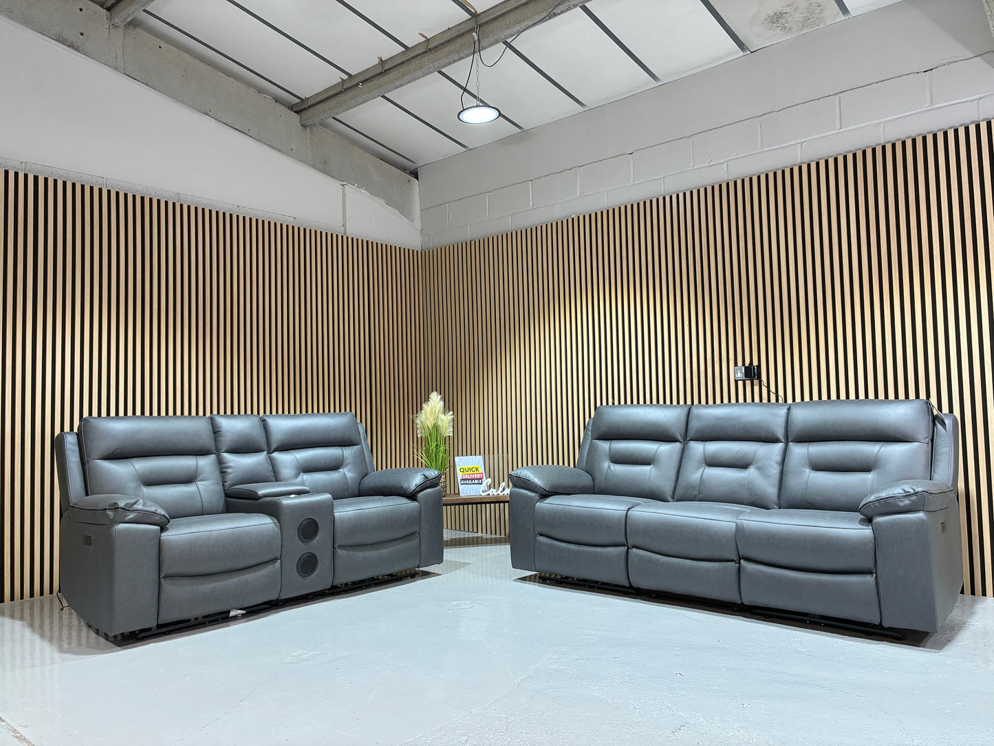 DFS New Braylan 2 Seater Music console and 3 Seater Power Recliner Set