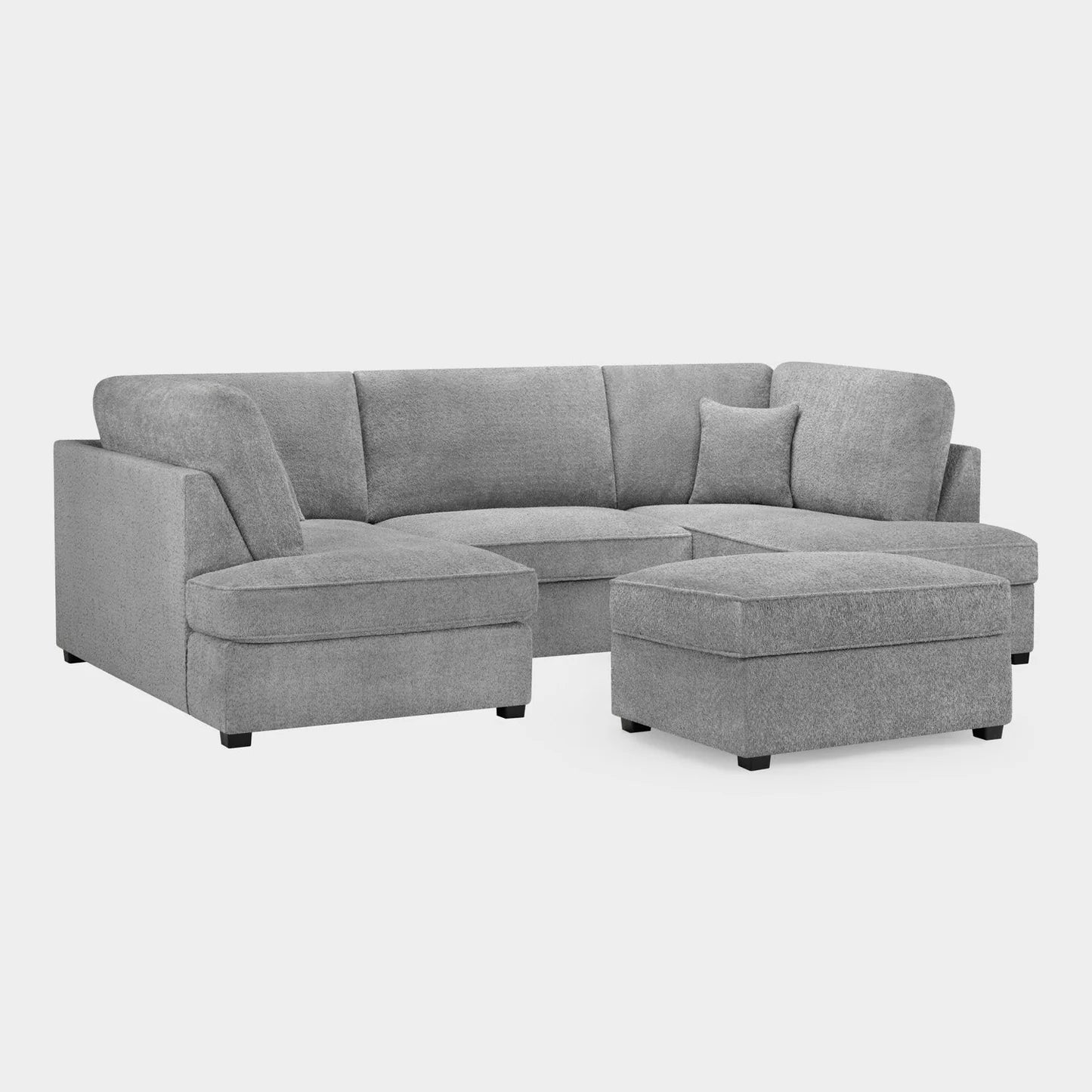 Hudson U Sofa with footstool In Grey Boucle
