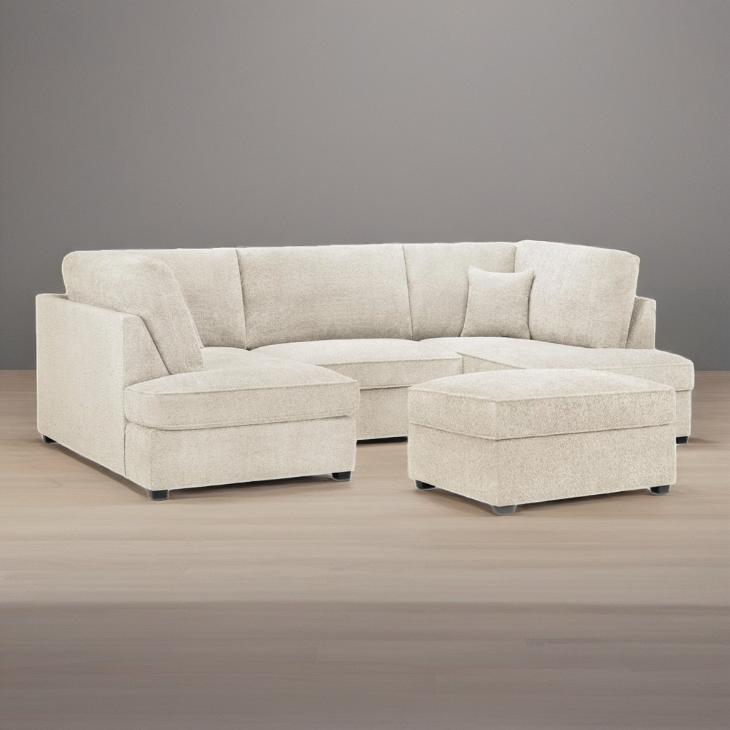 Hudson U Sofa with footstool in Boucle