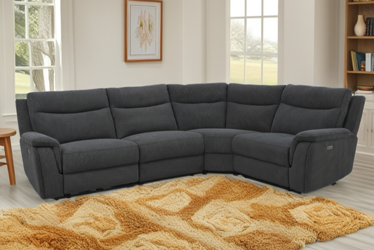 Oxford Grey Fabric Power Reclining Corner Sofa
